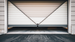 a garage door partially open