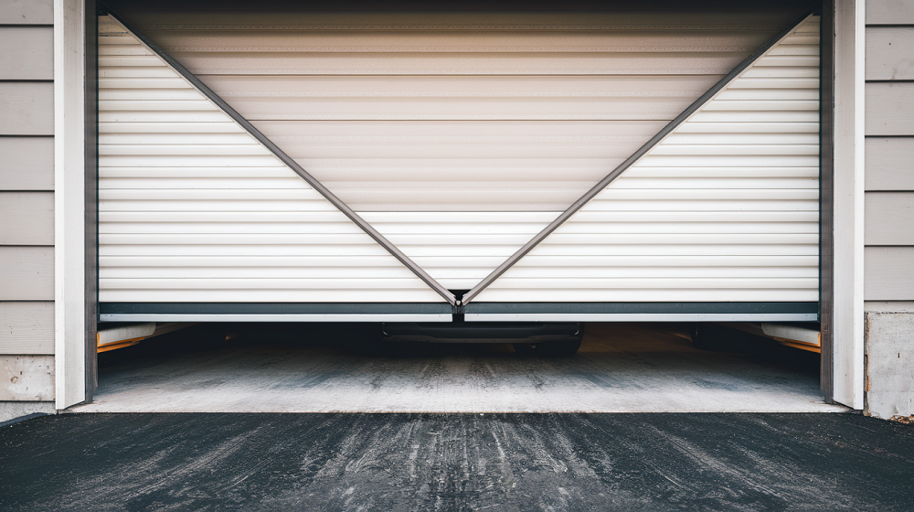 a garage door partially open