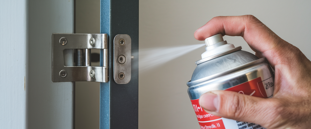 hand spraying garage door