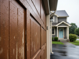 Drenched in Rainwater Wood Garage Door in Lakewood