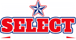 Logo with a blue and red star above the word 