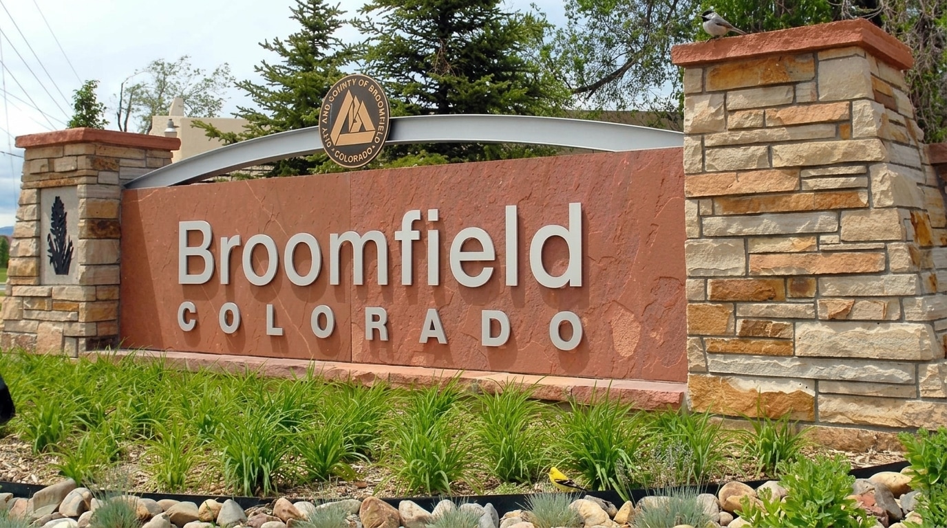 A stone and metal sign reads