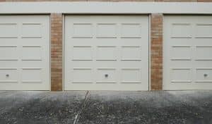 commercial garage door with wood panels locked
