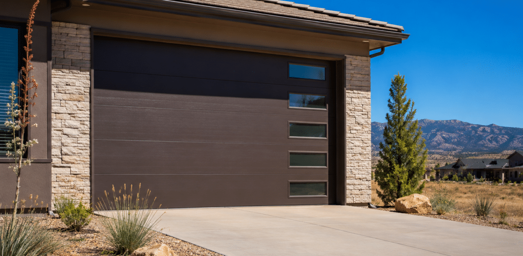 Modern desert home with garage door